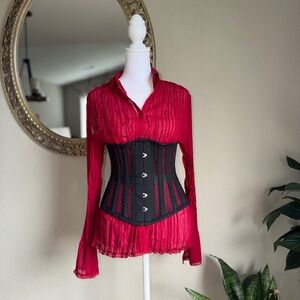 Elementz crimson Red Sheer Button-Down Blouse corset and skirt NOT included